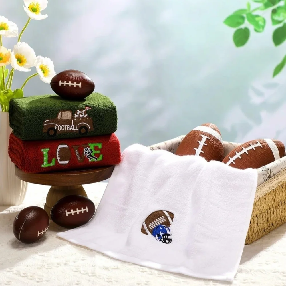 Football Themed Hand Towels Set - Red, Green, White